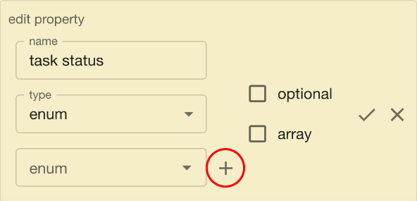 Codebricks Planner with Add Property from an aggregate state open, highlighting the option to add an enum.