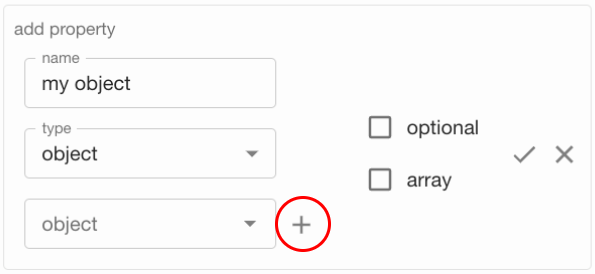 Codebricks Planner with Add Property from a request open, highlighting the option to add an object.