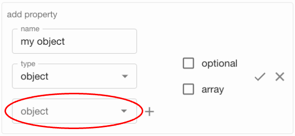 Codebricks Planner with Add Property from a request open, highlighting the option to select an object.